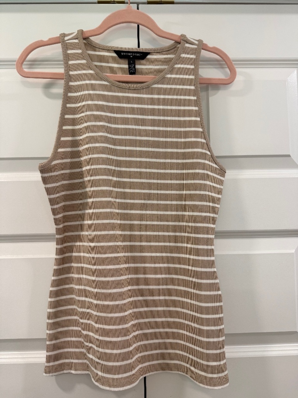 White House Black Market Ribbed FORME tank in Tan and White Stripe Size Large